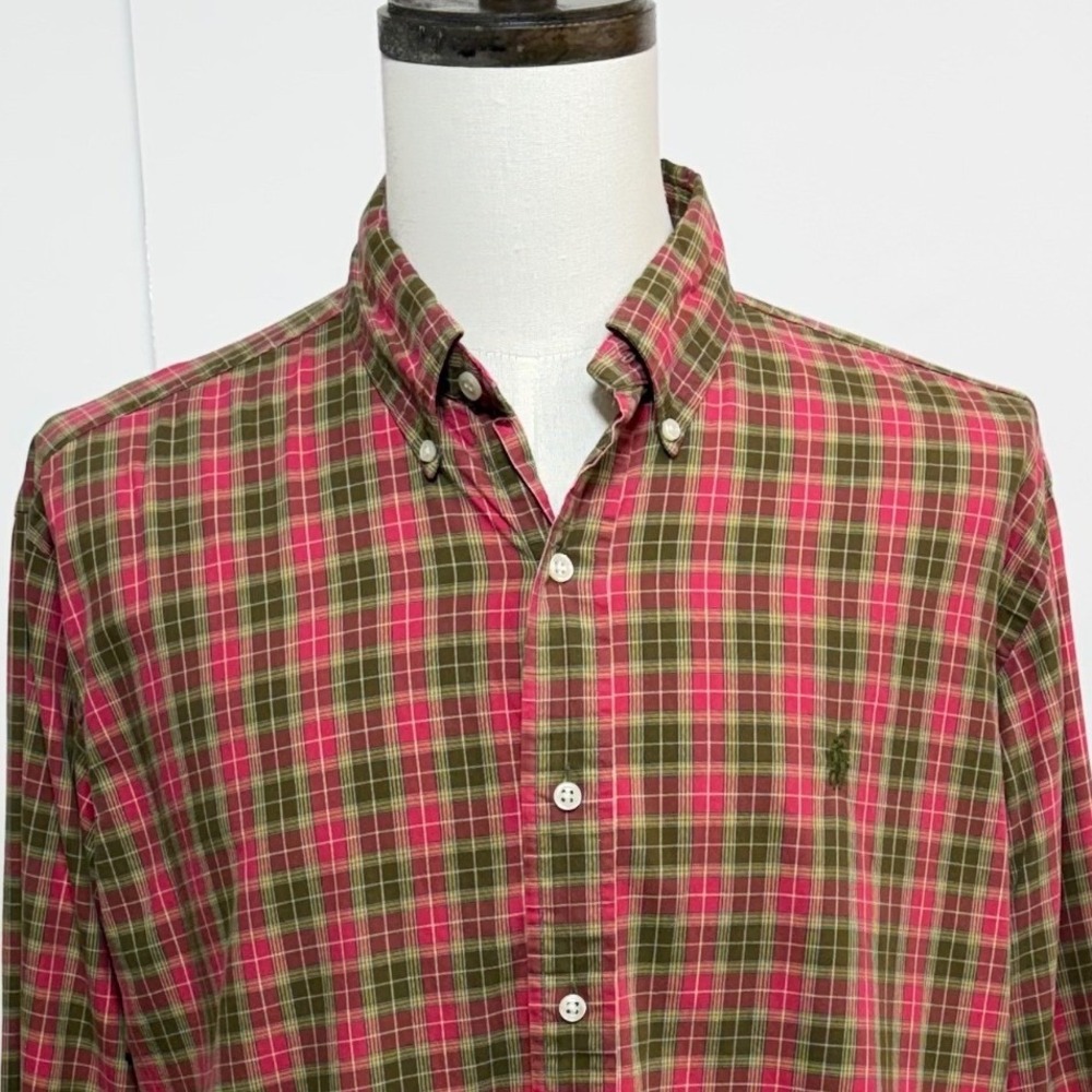 Ralph Lauren Shirt Mens XL Red Green Plaid Button Down Long Sleeve Classic Fit